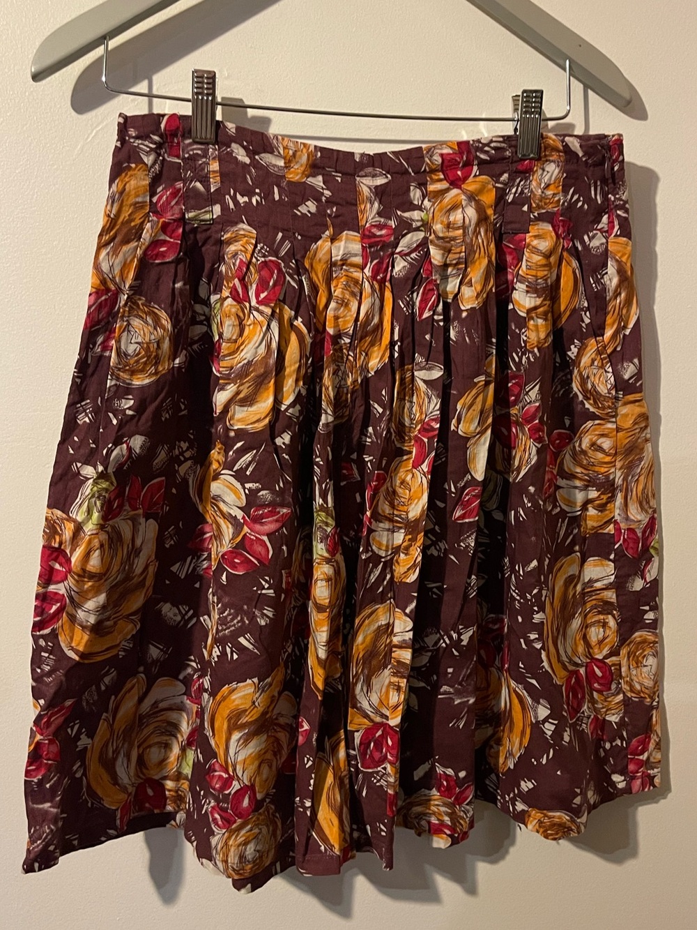 Midtown Floral Pleated Skirt A-Line High Waist Brown Yellow Women Size 10